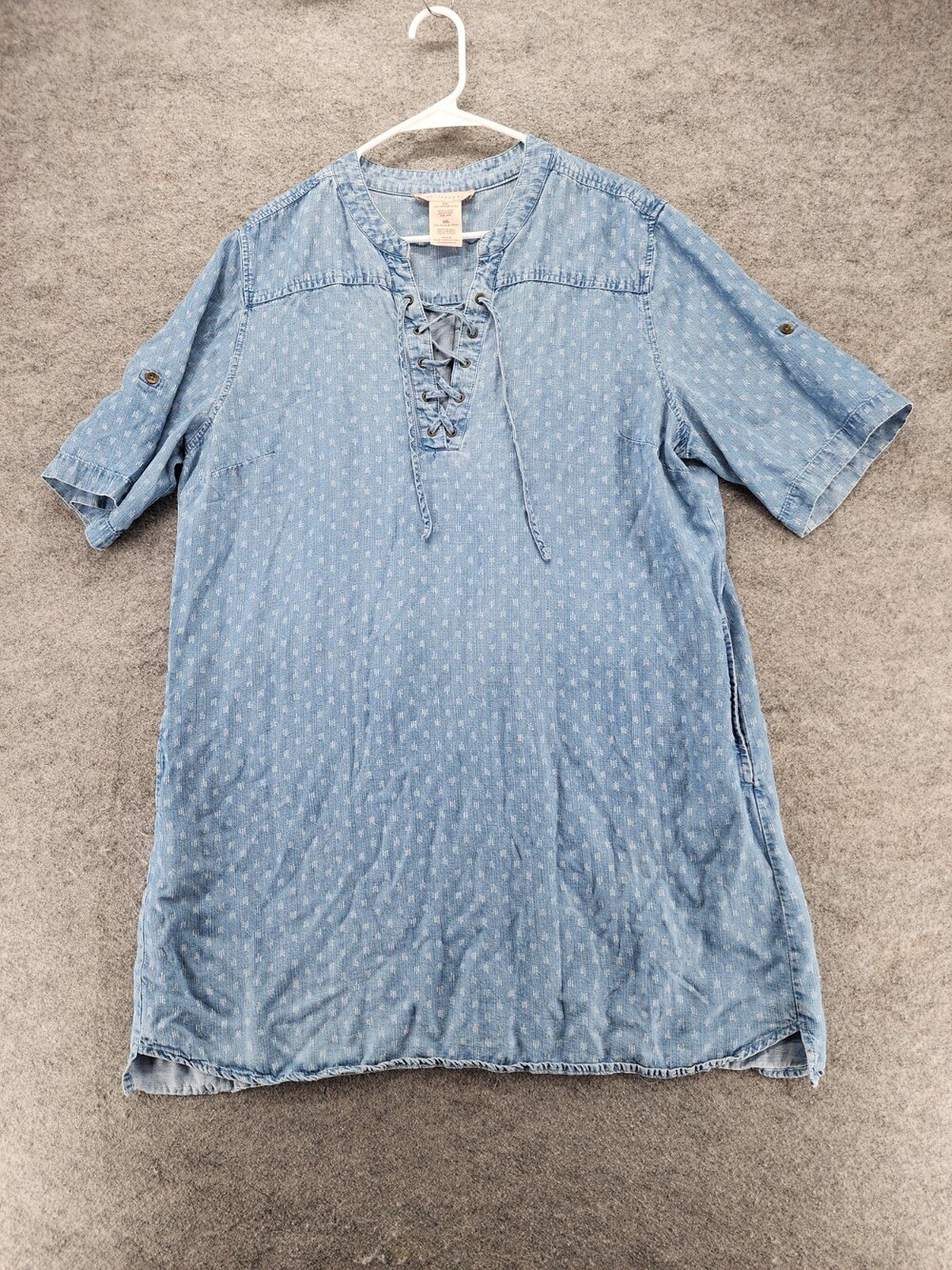 Philosophy Dress Womens XXL Roll Tab Sleeve Pockets Blue Chambray